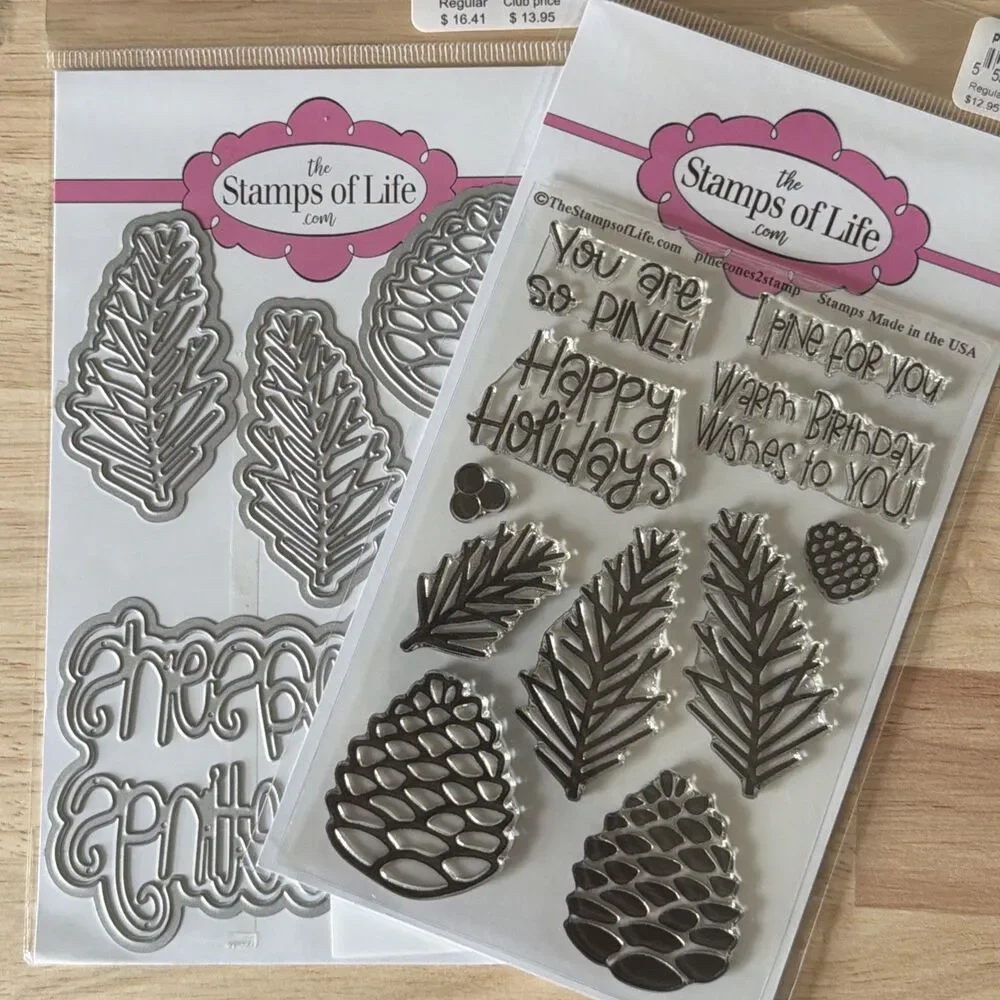 Stamps of Life pine cones 2 stamp + die bundle winter Christmas